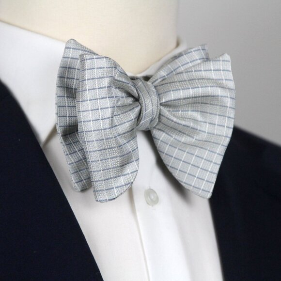 Men's‎ 100% Silk Self-Tied Bow Tie Big Butterfly Blue Micro Plaid Made USA S724 - Picture 5 of 8